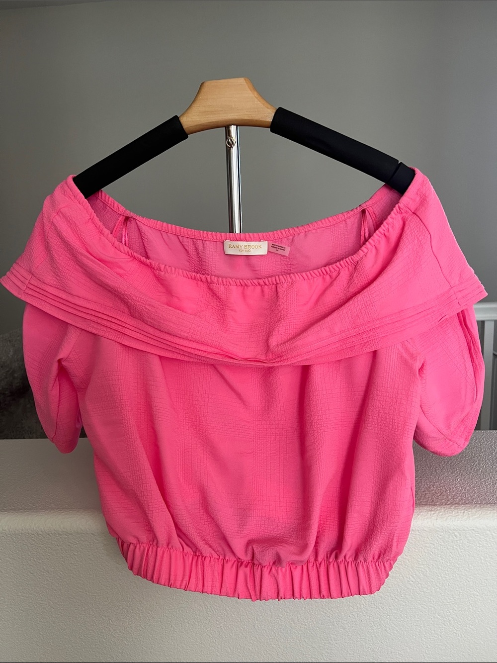 Ramy Brook Hot Pink Off-the-Shoulder Cropped Top